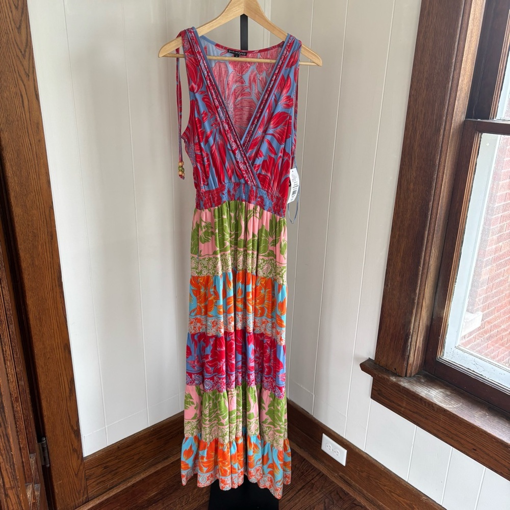 Sam and Jess NWT Women's Med Floral Tiered Maxi Dress V Neck Wrap Boho Tropical